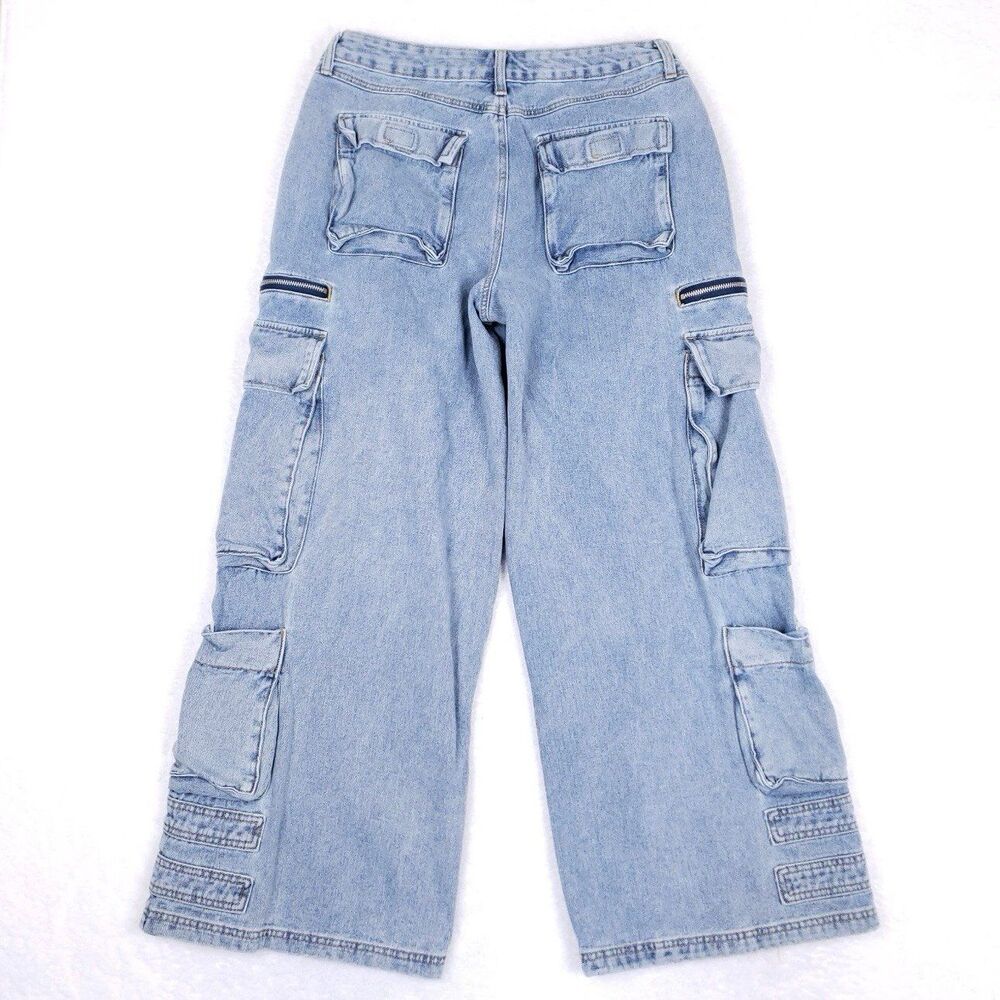 Forever 21 Cargo Jeans Size 31 Baggy Denim Y2K Skater Utility Grunge Streetwear - Picture 2 of 9